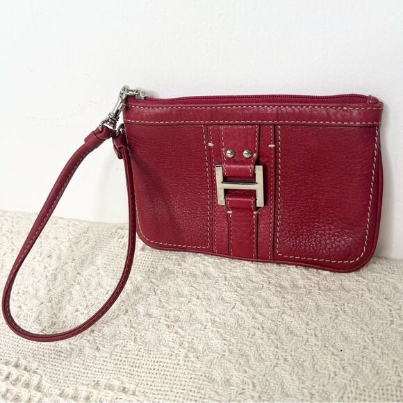 Fossil Red Leather Wristlet Clip In Pouch Bag Charm Minimalist - Picture 2 of 9